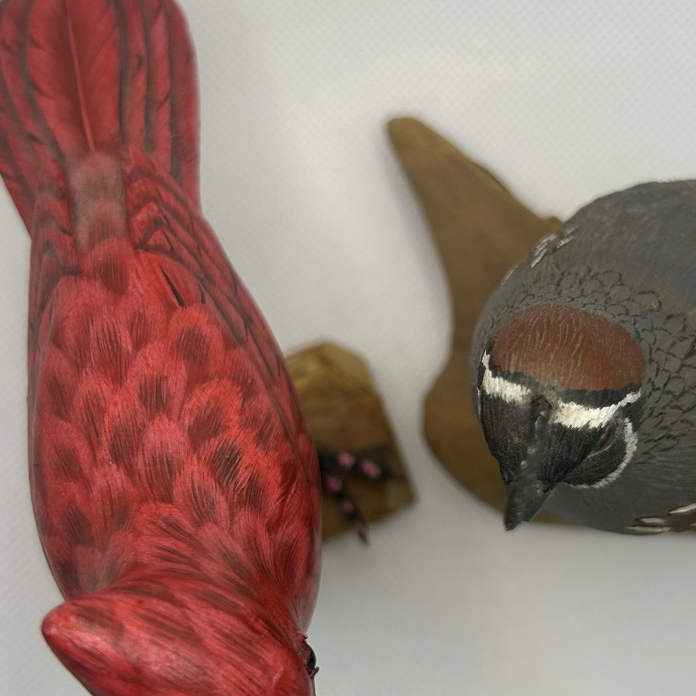 Vintage Everett Eckstein hand carved hand painted bird Cardinal Quail lot of two - Picture 10 of 10